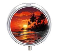 Tropical Sunset Pill Box Round Pill Case for Purse & Pocket 3 Compartment Medicine Pill Organizer Portable Travel Pillbox Medicine Vitamin Cod Liver Oil Storage Box