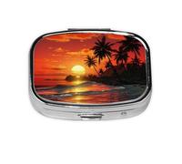 Tropical Sunset Pill Case 2 Compartment Pill Box Portable Metal Pill Organizer Cute Travel Pill Container Vitamin Organizer for Purse Pocket Travel Gift