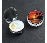 Tropical Sunset Pill Case 3 Compartment Pill Box Portable Metal Pill Organizer Cute Travel Pill Container Vitamin Organizer for Purse Pocket Travel Gift