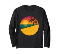 Tropical Sunset Pineapple Slice and Beach Palm Tree Art Long Sleeve T-Shirt