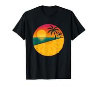 Tropical Sunset Pineapple Slice and Beach Palm Tree Art T-Shirt