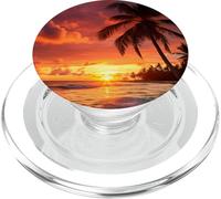 Tropical Sunset, Pink Orange Paradise Beach Ocean Palm Trees PopSockets PopGrip for MagSafe