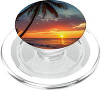 Tropical Sunset, Pink Orange Paradise Beach Ocean Palm Trees PopSockets PopGrip for MagSafe