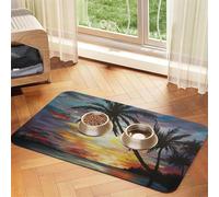 Tropical Sunset print Cats Pet Bowl Placemat Pet Feeding Mats for Dogs, Non-Slip PU Leather Tablecloth for Pets