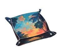 Tropical Sunset Print Leather Catchall Tray Valet Storage, Desktop Storage Organizer, Bedside Caddy,for Home Office