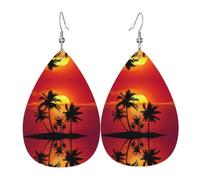 Tropical Sunset Print Leather Earrings Teardrop Costume