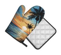 Tropical Sunset Print Oven Mitts And Pot Holders Sets 7"X11" Kitchen Essentials 2-Piece Set Bbq, Baking
