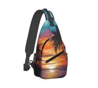 Tropical Sunset Printed Sling Bag Crossbody Backpack for Men Women, Versatile Casual Shoulder Chest Bag for Running Hiking Cycling Travel Work