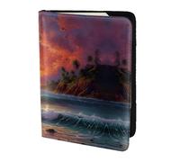 Tropical Sunset Printing Cowhide Passport Holder,Passport Cover,Travel Card Cover Case For Men Women,Documents Protector, Black, One Size
