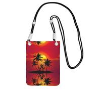 Tropical Sunset Printing Travel Cell Phone Pouch Crossbody Bag With Shoulder Strap For Phone,Walking Passport,Wallet