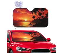 Tropical Sunset Seaside Car Windshield Sun Shade,Foldable Front Window Sun Visor Protector Uv Reflective Windshield Sunshade Covers Universal Car Accessories 55x29.9 Inch
