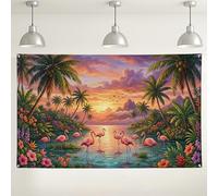 Tropical Sunset Tropical Bird Backdrop, Colorful Palm Tree Floral Photography Background, Vibrant Summer Party Decorations for Events and Gatherings 71x43 Inch