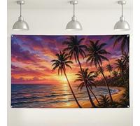 Tropical Sunset Wall Backdrop, Palm Tree Scenic Photography Background, Summer Beach Party Decor, Colorful Indoor/Outdoor Photo Booth Supplies 71x43 Inch