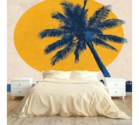 Tropical Sunset Wallpaper, Artistic Palm Tree Wall Decal, Non-woven Wallpapers Distressed Textured Mural Modern Minimalist for Bedroom Living Room TV Backdrop Hallway Hall Lounge 197"W x 118"H &A1972