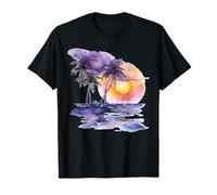 Tropical Sunset with Purple Beach and Palm Trees T-Shirt