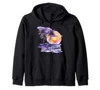 Tropical Sunset with Purple Beach and Palm Trees Zip Hoodie