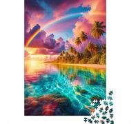 Tropical Sunset1000pc Cardboard Rainbow Lake Jigsaw Puzzle for Adults Hard Difficult Challenge Office Break Stress Relief Home Decoration 38x26cm/1000pcs
