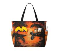 Tropical Sunsetprint Large Capacity Beach Travel Bag,With Zipper And Pockets For Travel Vacation Gym