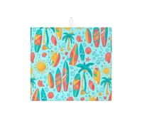 Tropical Surf Dish Drying Mats for Kitchen Counter, Aqua Beach Absorbent Dish Drainer Rack Mat, Summer Fun Microfiber Drying Pad for Coffee Bar Protector 16x18 Inch