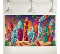 Tropical Surfboard Backdrop, Colorful Beach Party Decorations, Summer Vivid Outdoor Indoor Photo Background for Luau Events 71x43 Inch