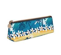 Tropical Surfing with Palm Trees Flower Pencil Pouch Triangle Pen Case Portable Pencil Bag Leather Organizer with Zipper Cosmetic Pouch Bag