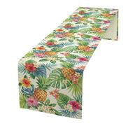 Tropical Table Runner Summer Pineapple Fabric Green Plant Flower Pattern Table Runner Table Cloth Decoration Dresser Garden Farmhouse Wedding Party Vacation Dinner Home 13x90 inches