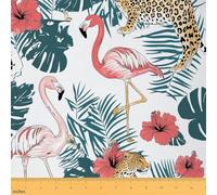 Tropical Theme Fabric by The Yard Wild Cheetah Pink Flamingo Animals Fabrics for Sewing Lovers Palm Leaves Blooming Flowers Fabric for Room Decor and DIY Upholstery 1 Yard,36" L x 59" W