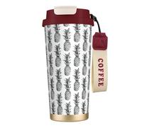 Tropical Theme Pineapple Fruit Pattern Print Insulated Coffee Mug, 316 Stainless Steel Vacuum Travel Cup, Keep Hot And Cold