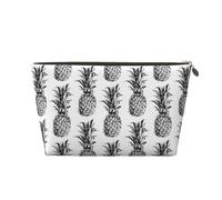 Tropical Theme Pineapple Fruit Pattern Womens Makeup Bag Leather Travel Toiletry Organizer Wash Bag Cosmetic Pouch with Zipper Girls Handbag Gold