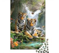 Tropical Tiger 1000 Piece Jigsaw Puzzle Paper for Adults Waterfall Forest Scene Jigsaw Puzzle for Family Relaxing Home Decor Gift Focus 52x38cm/1000pcs