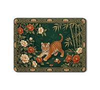 Tropical Tiger Dish Drying Mats for Kitchen Counter, Green Floral Absorbent Rubber Drainer Mat, Summer Jungle Pu Leather Drying Pad for Coffee Bar 18x24 Inch