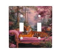 Tropical Tiger Light Switch Cover Plates/Outlet Covers, Exotic Orange and Green Jungle Art for Wall Décor, Plastic Wall Plates, Standard Size Double Toggle