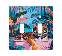 Tropical Tiger Light Switch Cover Plates/Outlet Covers, Jungle Blue Paradise for Wall Decor, Decorative Wall Plates,Standard Size Double Toggle