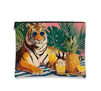 Tropical Tiger Makeup Bag, Colorful Jungle Pattern Cosmetic Travel Pouch for Women, Portable Zipper Organizer for Skincare, Summer Fun Gift, Beach Holiday, Multi-color, 7x9 Inch, Tiger