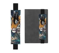 Tropical Tiger Pen Holder for Notebook, PU Leather Pen Sleeve Pouch for Gift, Detachable Bookmark Elastic Journal Pencil Holder Case - Hold 2-3 Pens, Black