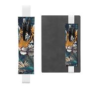 Tropical Tiger Pen Holder for Notebook, PU Leather Pen Sleeve Pouch for Gift, Detachable Bookmark Elastic Journal Pencil Holder Case - Hold 2-3 Pens, White