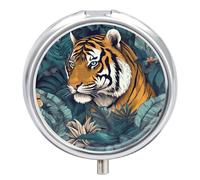 Tropical Tiger Pill Box 3-Compartment Medicine Pill Case Portable Round Pill Box Pill Container Holder to Hold Vitamins Decorative Metal Medicine Organizer