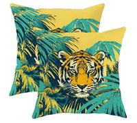 Tropical Tiger Pillow Covers Set of 2, Yellow Jungle Cat Cushion Cases, Summer Decorative Throw Pillows for Home Sofa Bed Couch, Wildlife Decor 20x20 Inch