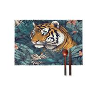Tropical Tiger Placemats Set of 4 Non-Slip Heat Resistant Table Mats Canvas Washable Cloth Place Mats Easy to Clean Premium Placemat for Kitchen Dining Table Decoration