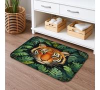 Tropical Tiger Quick Dry Bath Mat, Jungle Animal Leaf Pattern Absorbent Non Slip Shower Mat, Summer Memory Foam Washable Bath Rugs for Bathroom Toilet Restroom Decorative 20x32 Inch