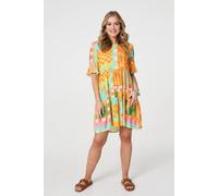 Tropical Tile Print Smock Dress Izabel London Orange 12