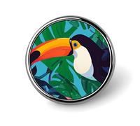 Tropical Toucan Bird Lapel Pin Metal Brooch Badge Round Button Enamel Style Pinback for Hats Bags Clothing Gift