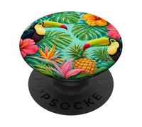 Tropical Toucan Hibiscus Floral Jungle PopSockets Adhesive PopGrip