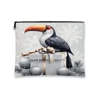 Tropical Toucan Makeup Bag, Winter Wonderland Cosmetic Pouch for Women, Portable Canvas Zipper Organizer, Holiday Skincare Toiletry Bag 7x9 Inch
