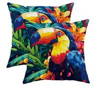 Tropical Toucan Outdoor Pillow Covers, Colorful Jungle Bird Cushion Cases, Summer Garden Decor for Patio Sofa Bench Chair, Waterproof Throw Pillow Covers 20x20 Inch