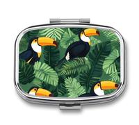 Tropical Toucans Palm Leaves Travel Pill Organizer with Mirror