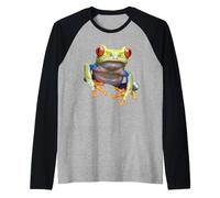 Tropical Tree Frog Wildlife Colorful Amphibian Illustration Raglan Baseball Tee