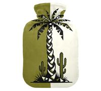 Tropical Tree Green Beige Cute hot Water Bottle with Soft Cover, 2L hot Compress Bag for Menstrual Cramps, Neck and Shoulder Pain Relief, Pain Relief