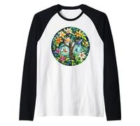 Tropical Tree of Life with Hummingbirds and Flowers Raglan Baseball Tee