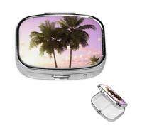 Tropical Tree Pill Box 2 Compartment Round Metal Pill Case for Purse & Pocket, Portable Medicine Organizer Travel Pillbox Daily Pill Container Holder to Hold Vitamins, Fish Oil